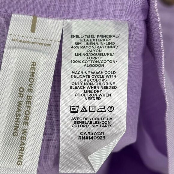 LOFT Orchid Flash Linen Button Front V-Neck Puff Sleeve Dress Size 12 Petite NWT - Picture 8 of 10